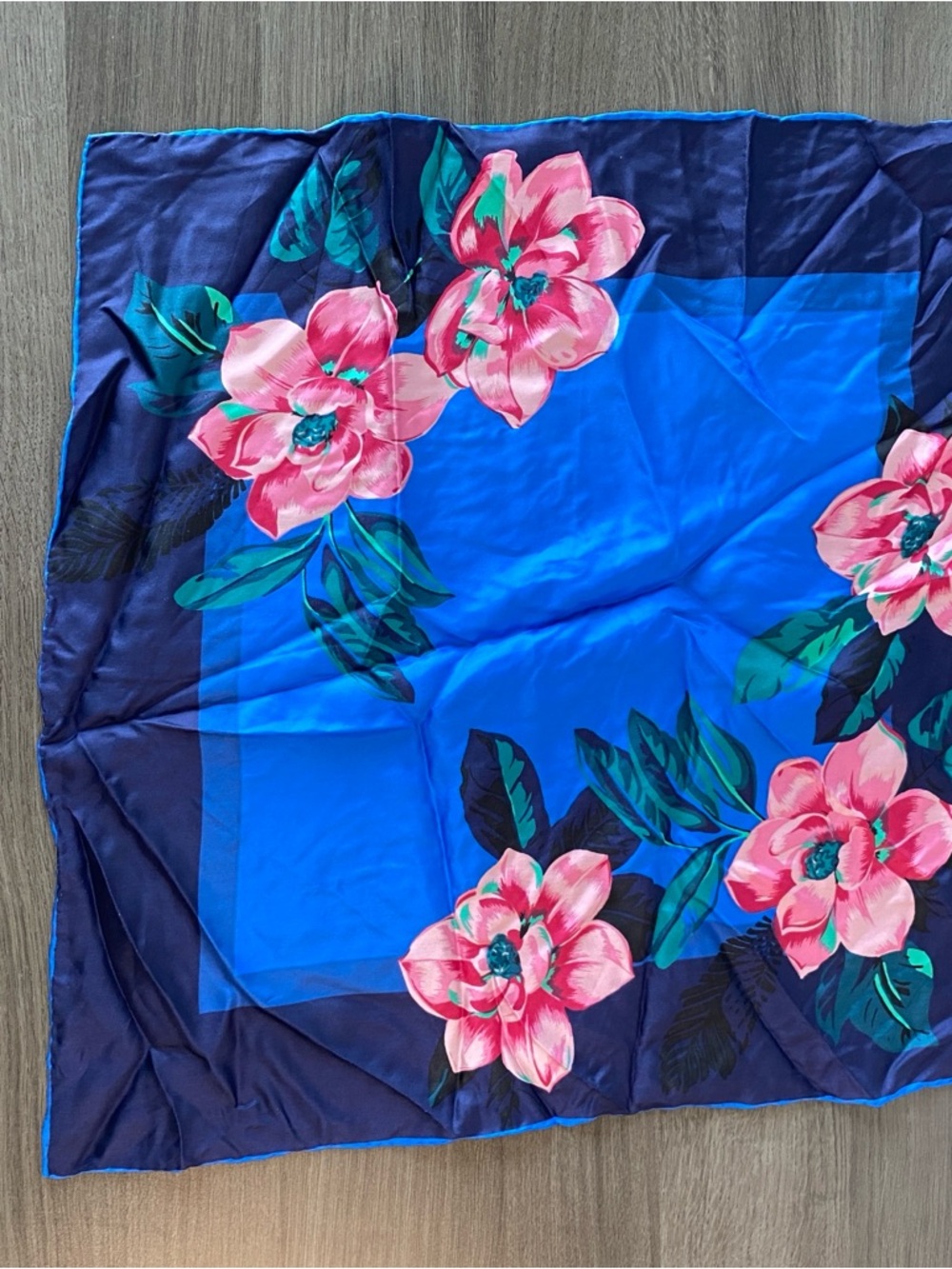 Banana Republic Navy Silk Scarf with Bright Blue Trim
